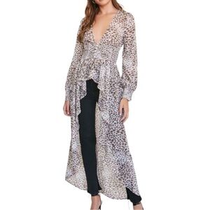 Forever 21 Cheetah Animal Print Smocked Long Sleeve Tunic Top Size M